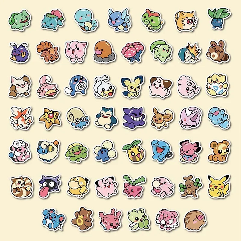50-Piece Kawaii Anime Pokémon Sticker Set - Adorable Pikachu Decals for Laptops, Luggage, Skateboards, and Phones - Perfect Gift for Kids!
