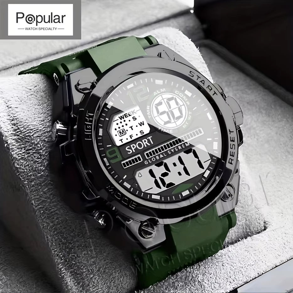 Stylish Men's & Women's Outdoor Sports Digital LED Alarm Watch - Model 1237 with Large Dial