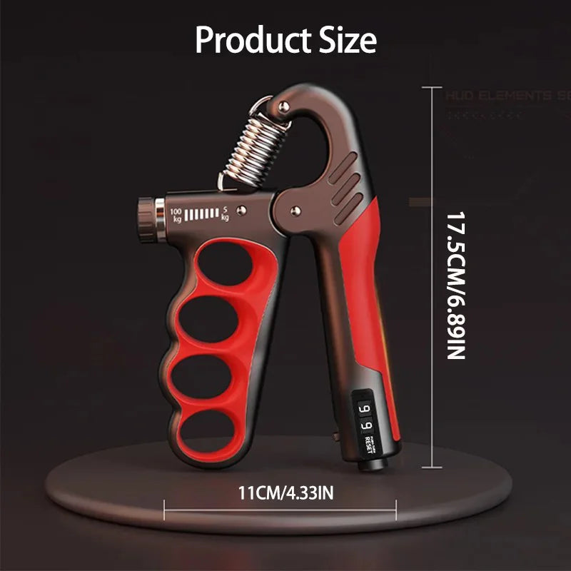 Ultimate Adjustable Grip Strengthener for Muscle Recovery - 5-150Kg Hand Exercise Tool size dimensions displayed.