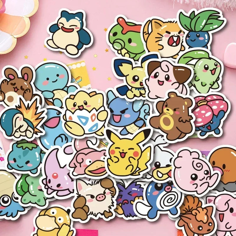 50-Piece Kawaii Anime Pokémon Sticker Set - Adorable Pikachu Decals for Laptops, Luggage, Skateboards, and Phones - Perfect Gift for Kids!