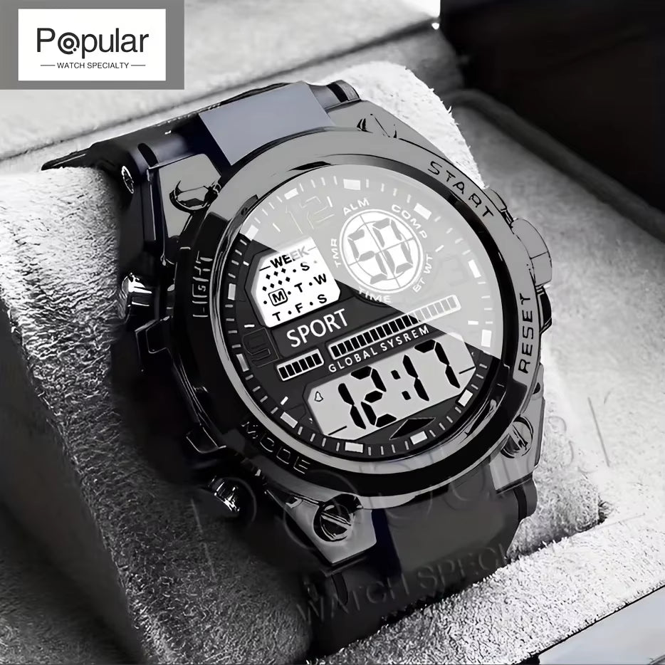 Stylish Men's & Women's Outdoor Sports Digital LED Alarm Watch - Model 1237 with Large Dial