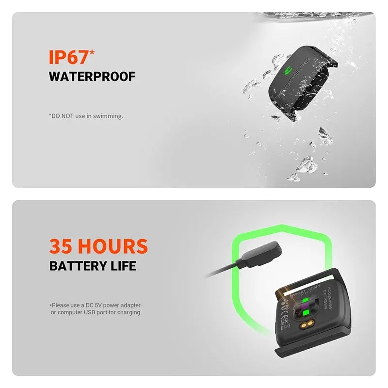 COOSPO HW9 Armband Heart Rate Monitor - Accurate HR Zones & Calorie Tracking, Compatible with BLE5.0 & ANT+ for Peloton, Zwift, and Wahoo features waterproof IP67 and 35 hours battery life.