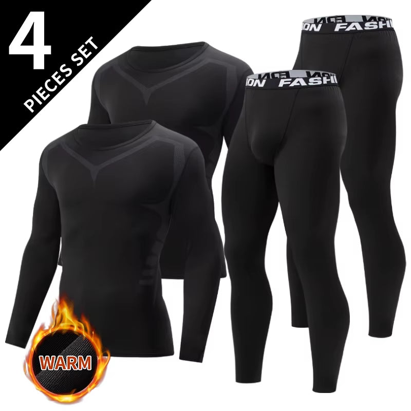 Men's Black Long Sleeve Base Layer Set - Ultimate Comfort for Autumn/Winter Fitness & Casual Wear (2/4 Pieces)