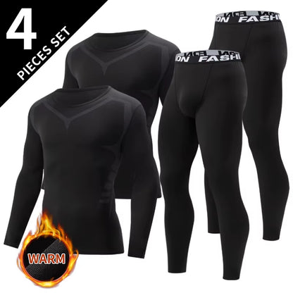 Men's Black Long Sleeve Base Layer Set - Ultimate Comfort for Autumn/Winter Fitness & Casual Wear (2/4 Pieces)