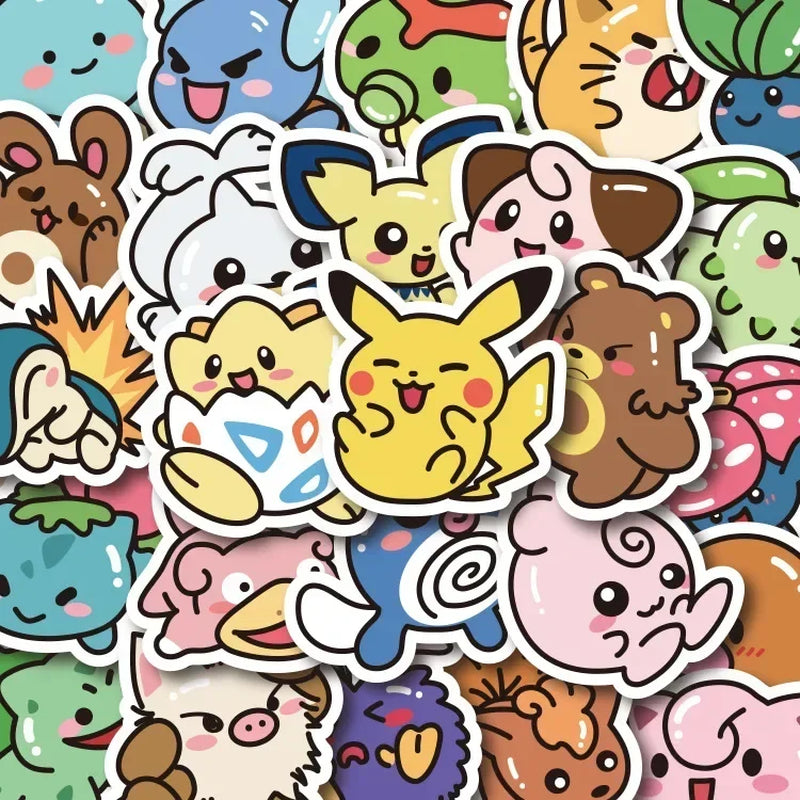 50-Piece Kawaii Anime Pokémon Sticker Set - Adorable Pikachu Decals for Laptops, Luggage, Skateboards, and Phones - Perfect Gift for Kids!