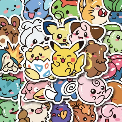 50-Piece Kawaii Anime Pokémon Sticker Set - Adorable Pikachu Decals for Laptops, Luggage, Skateboards, and Phones - Perfect Gift for Kids!