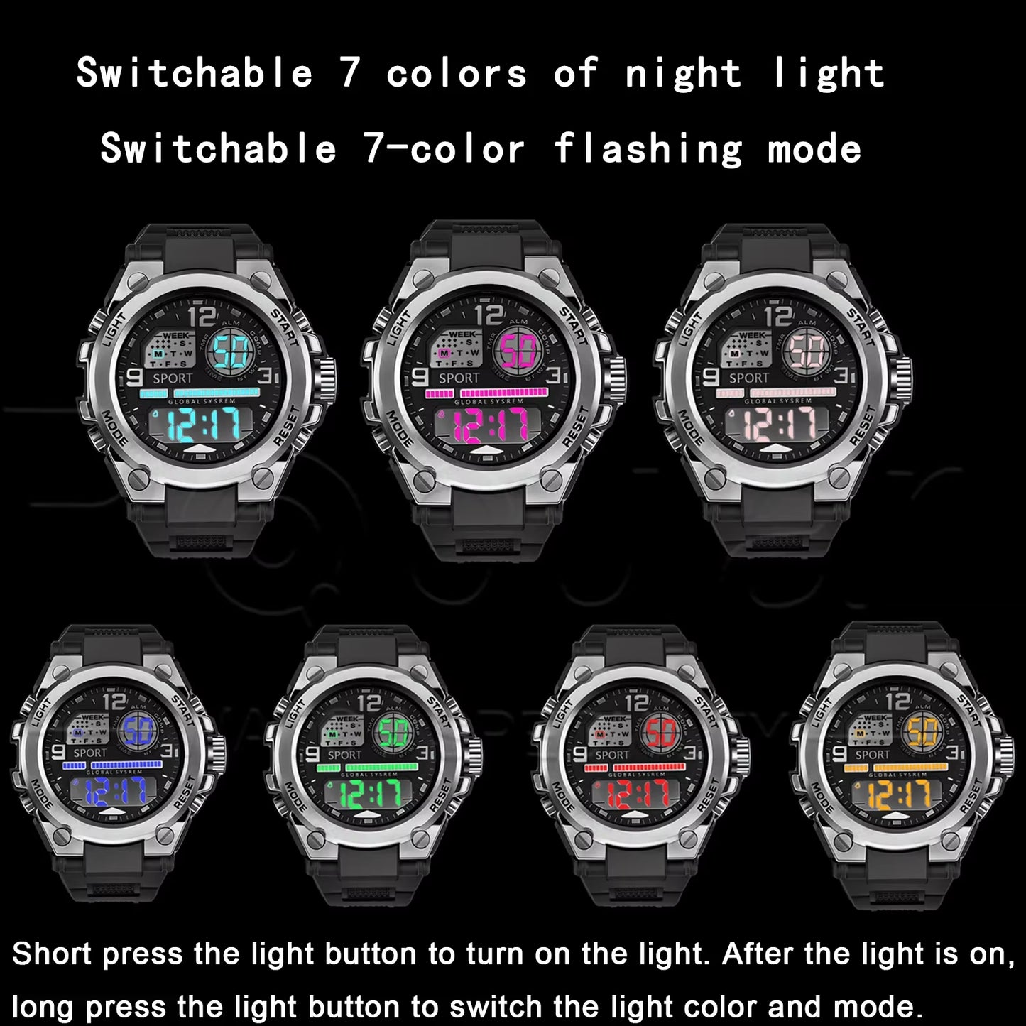 Stylish Men's & Women's Outdoor Sports Digital LED Alarm Watch - Model 1237 with Large Dial