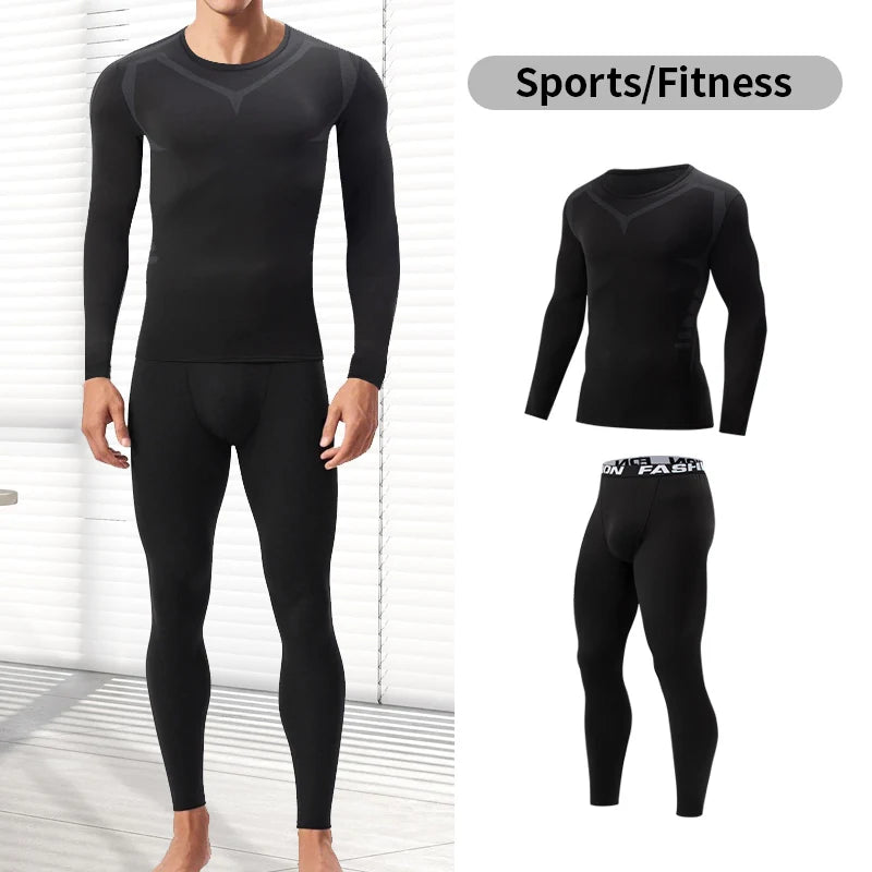 Men's Black Long Sleeve Base Layer Set - Ultimate Comfort for Autumn/Winter Fitness & Casual Wear (2/4 Pieces)