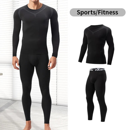 Men's Black Long Sleeve Base Layer Set - Ultimate Comfort for Autumn/Winter Fitness & Casual Wear (2/4 Pieces)