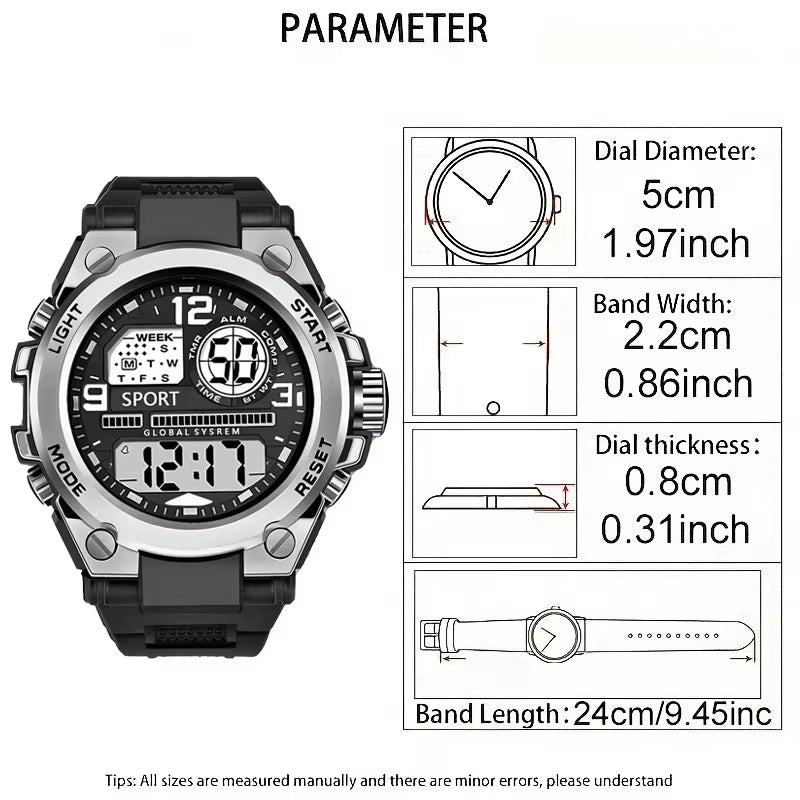Stylish Men's & Women's Outdoor Sports Digital LED Alarm Watch - Model 1237 with Large Dial