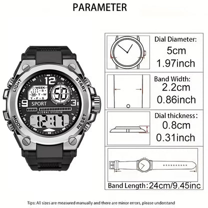 Stylish Men's & Women's Outdoor Sports Digital LED Alarm Watch - Model 1237 with Large Dial