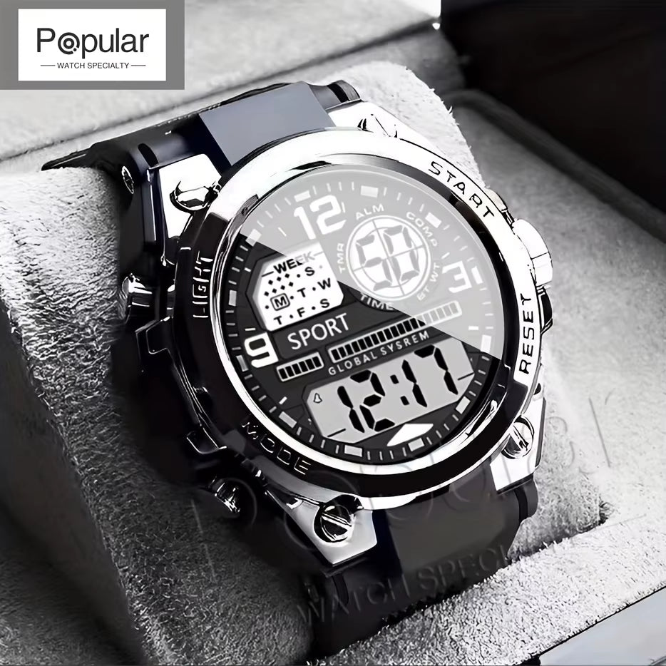 Stylish Men's & Women's Outdoor Sports Digital LED Alarm Watch - Model 1237 with Large Dial